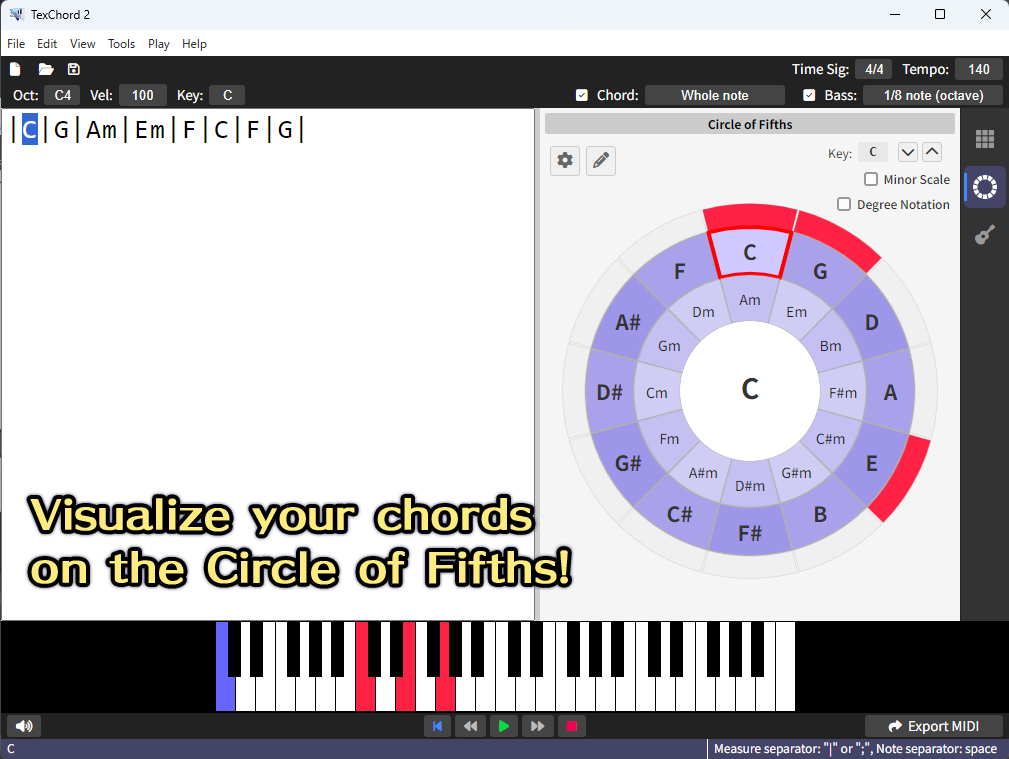 Visualize chords on the Circle of Fifths!